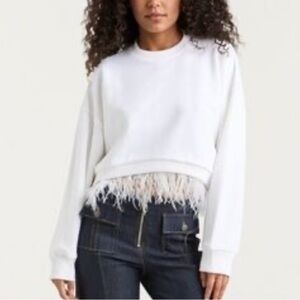 Cinq a Sept Albertine Feather White Sweatshirt Small NWT